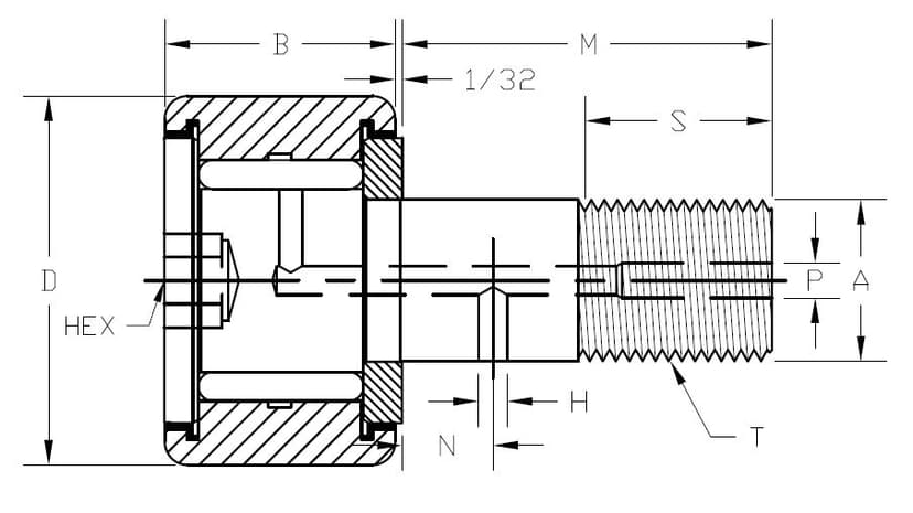 CR-B/CR-XB SERIES Stud type: Hex Head - 2D Drawing